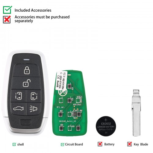 [In Stock] AUTEL MAXIIM IKEY Standard Style IKEYAT006BL 6 Buttons Independent Smart Key (Left Door/ Right Door/ Trunk) 5pcs/lot