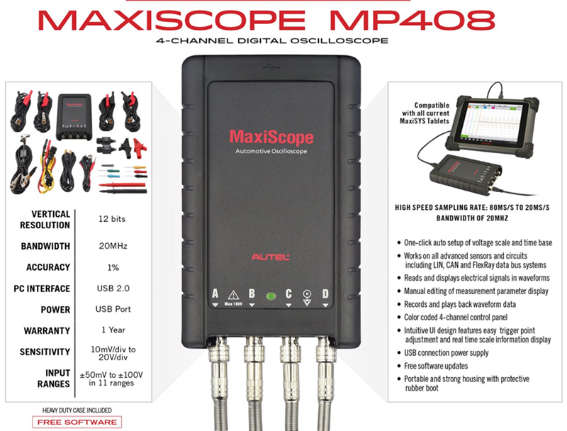 MaxiScope MP408 PC Based 4-Channel Automotive Oscilloscope Autel AULMP408BASIC 