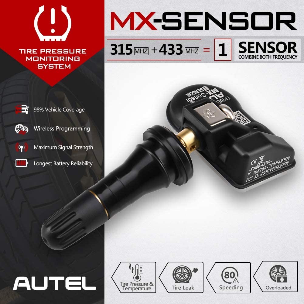 Clamp-in 100% Cloneable TPMS Programmable Sensors Tire Pressure Monitoring System Rubber Valves 315MHz + 433MHz Autel MX-Sensor 2 in 1 
