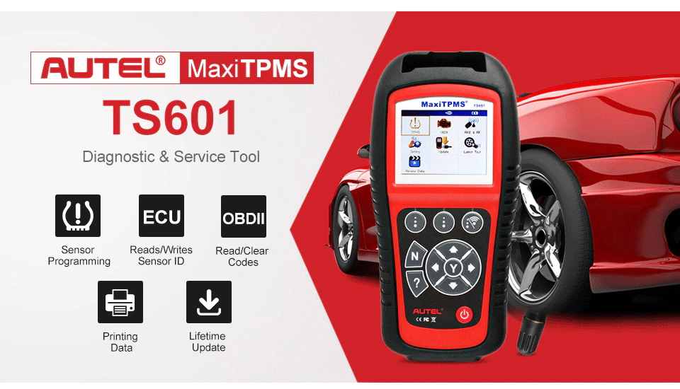 Autel TS601 Diagnostic Scan Tool for TPMS Check/Relearn/Sensor Programming Lifetime Update Full OBDII Functions Printing Data 