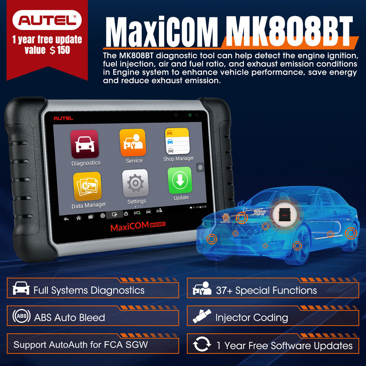 Autel MaxiCOM MK808BT With Free Autel BT506