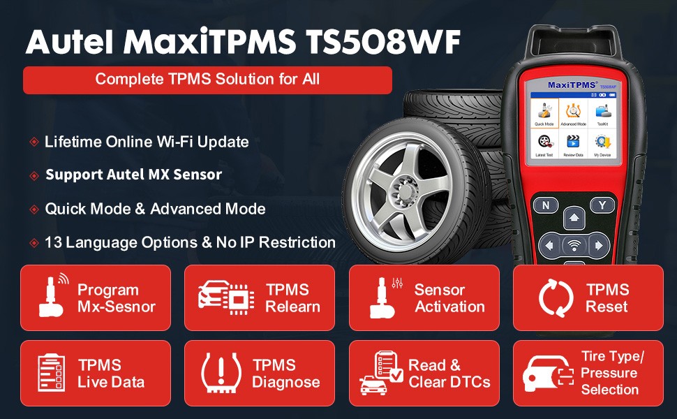  Autel MaxiTPMS TS508WF KIT [2024 Enhanced WiFi Ver. of TS508 KIT],  Plus $300 8PCS 315MHz+433MHz MX-Sensor + 4PCS Metal Valves, WiFi TPMS  Relearn/Program/Activate Scan Tool, Upgrade of TS508K TS601 : Automotive
